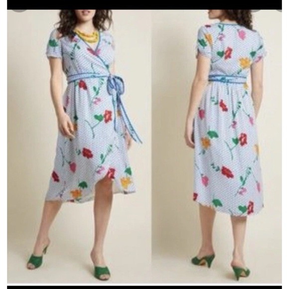 Modcloth Dresses & Skirts - Modcloth Leave Delight On Floral Party Wrap Dress Womens Size Large